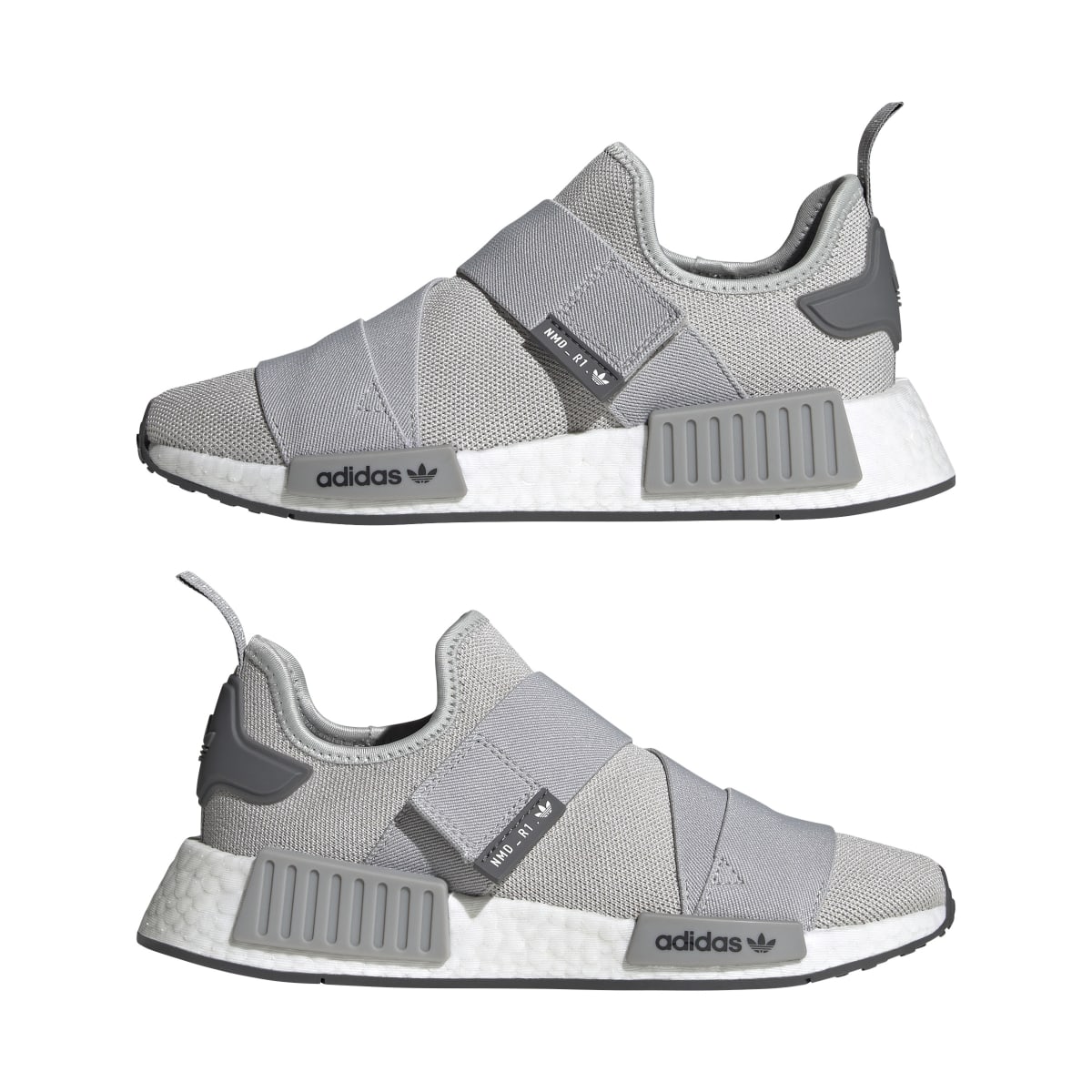 ADIDAS GW9470 NMD_R1 STRAP WMN'S (Medium) Gray/White/Gray Stretch Knit Running Shoes - Groove Rabbit