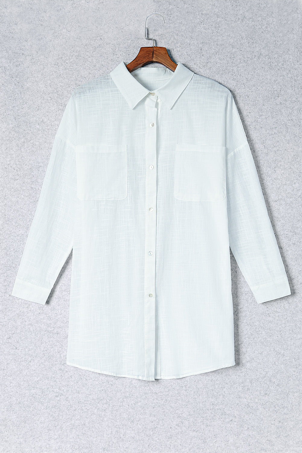 Button-Up Longline Shirt with Breast Pockets - Groove Rabbit