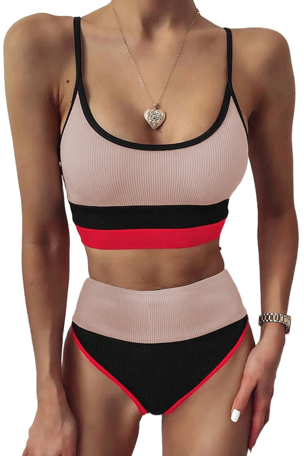 Color Block Spaghetti Strap Two-Piece Swim Set - Groove Rabbit