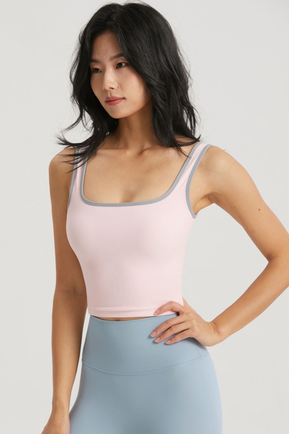 Contrast Square Neck Cropped Sports Tank - Groove Rabbit
