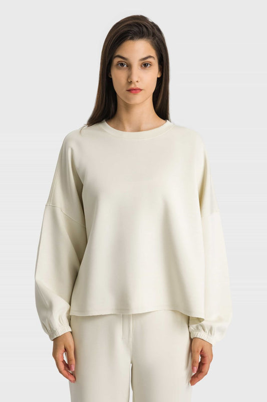 Dropped Shoulder Round Neck Sports Top - Groove Rabbit