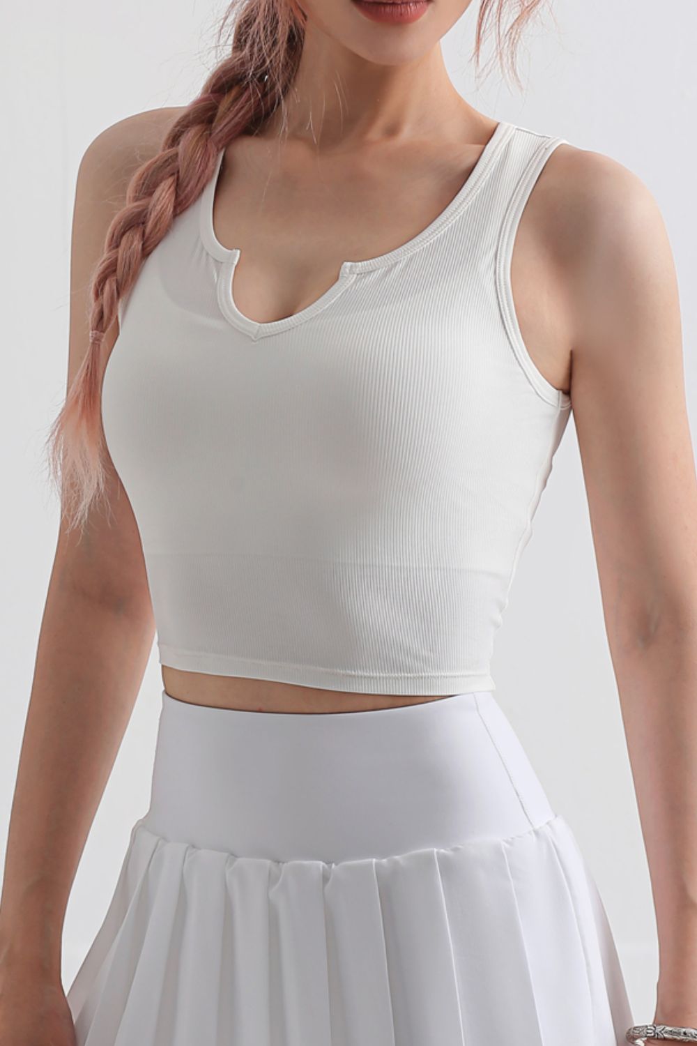 Notched Neck Cropped Sports Tank - Groove Rabbit