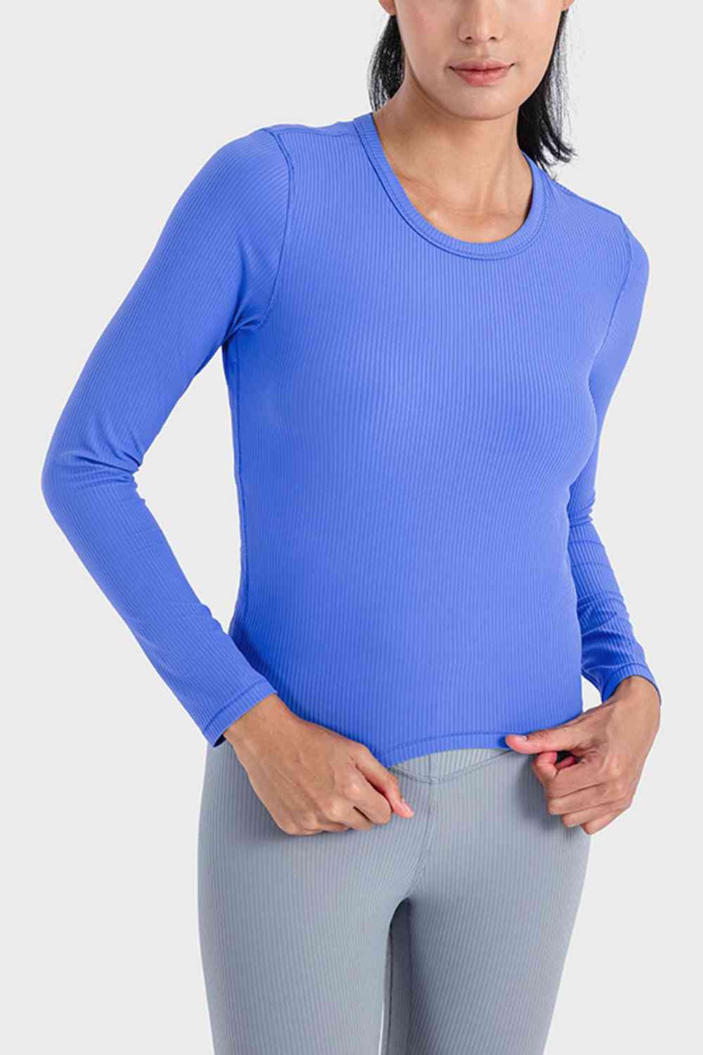 Round Neck Long Sleeve Sports Top - Groove Rabbit