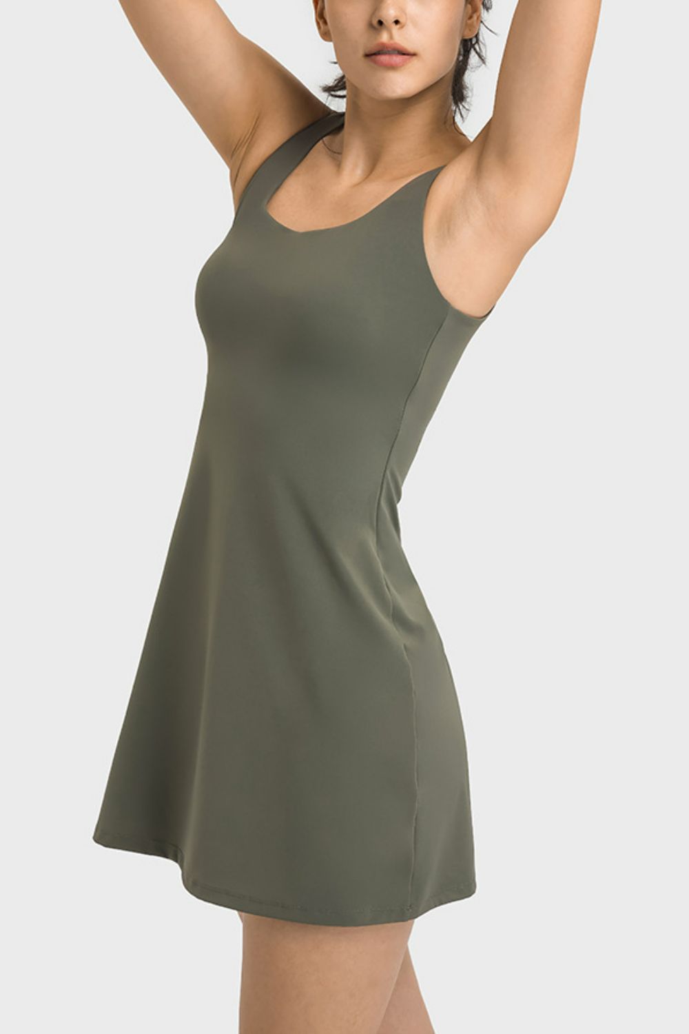 Square Neck Sports Tank Dress with Full Coverage Bottoms - Groove Rabbit
