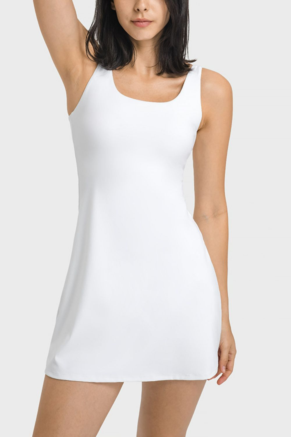 Square Neck Sports Tank Dress with Full Coverage Bottoms - Groove Rabbit