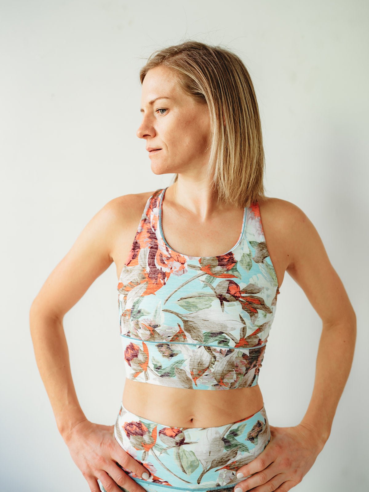 Teal Floral Longline Sports Bra *FINAL SALE* - Groove Rabbit