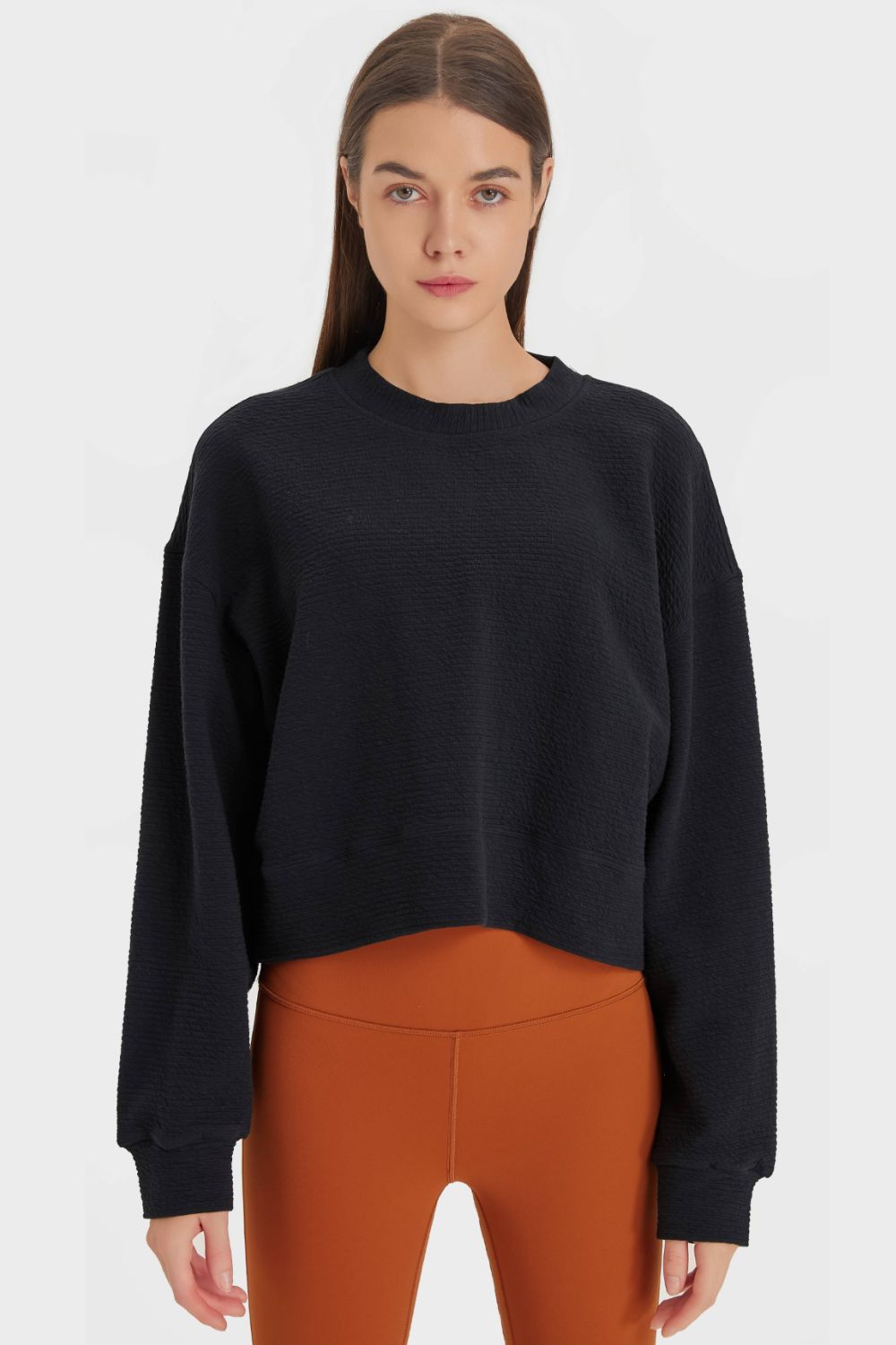 Textured Dropped Shoulder Sports Top - Groove Rabbit