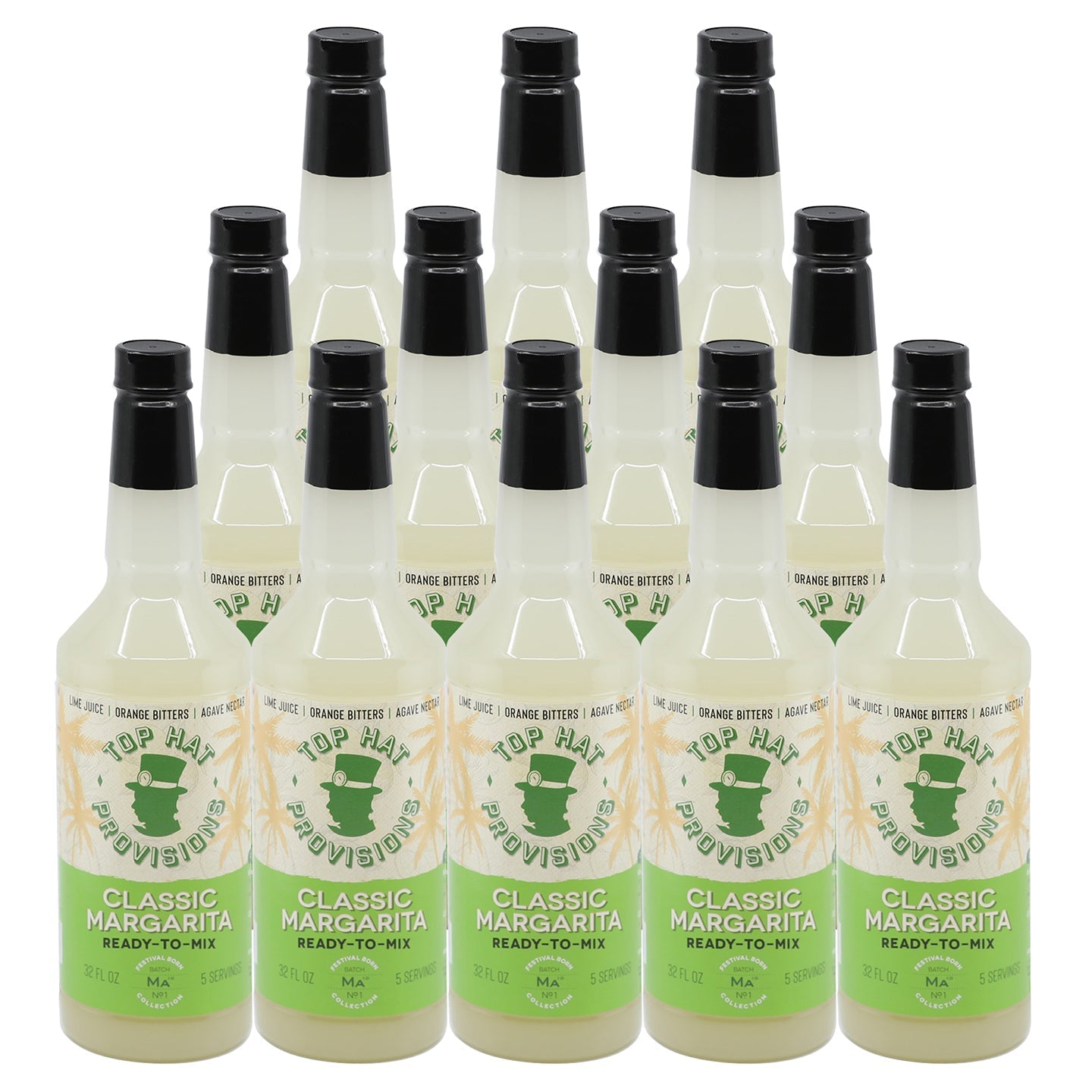 Top Hat Classic Lime Margarita Mix (made with agave nectar & organic lime juice) - 12x32oz Case - Groove Rabbit