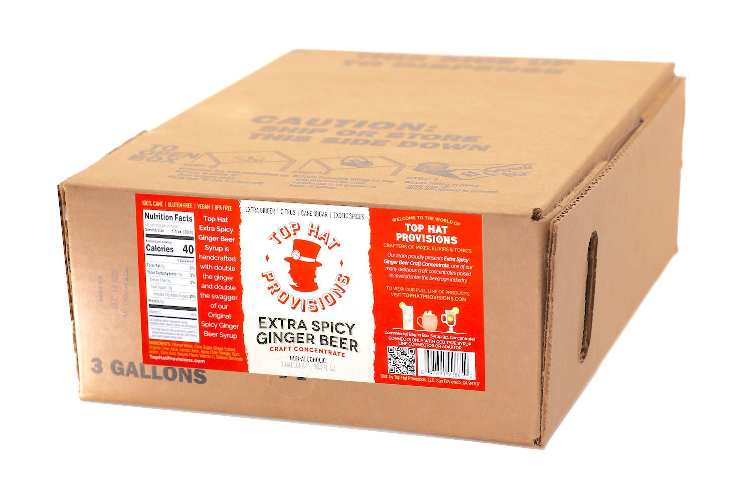 Top Hat Extra Spicy Ginger Beer Syrup BIB - 3 gallon Soda System Bag in Box for Soda Fountain Systems - Makes 18 gallons of Ginger Beer - Groove Rabbit