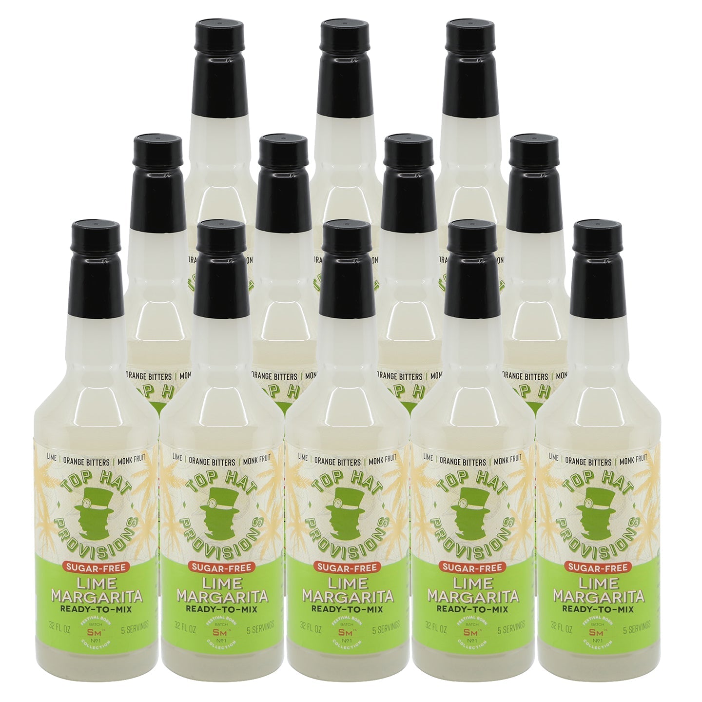 Top Hat Keto Sugar Free Margarita Lime Mix (made with Monk Fruit) - 12 pack of 32oz Bottles (Naturally sweetened with keto friendly / carb free / zero sugar Monk Fruit) - Groove Rabbit