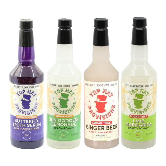 Top Hat Social Butterfly Keto Cocktail Mixer Combo Kit - 4 pack of 32oz bottles (Naturally sweetened with keto friendly / carb free / zero sugar Monk Fruit) - Groove Rabbit