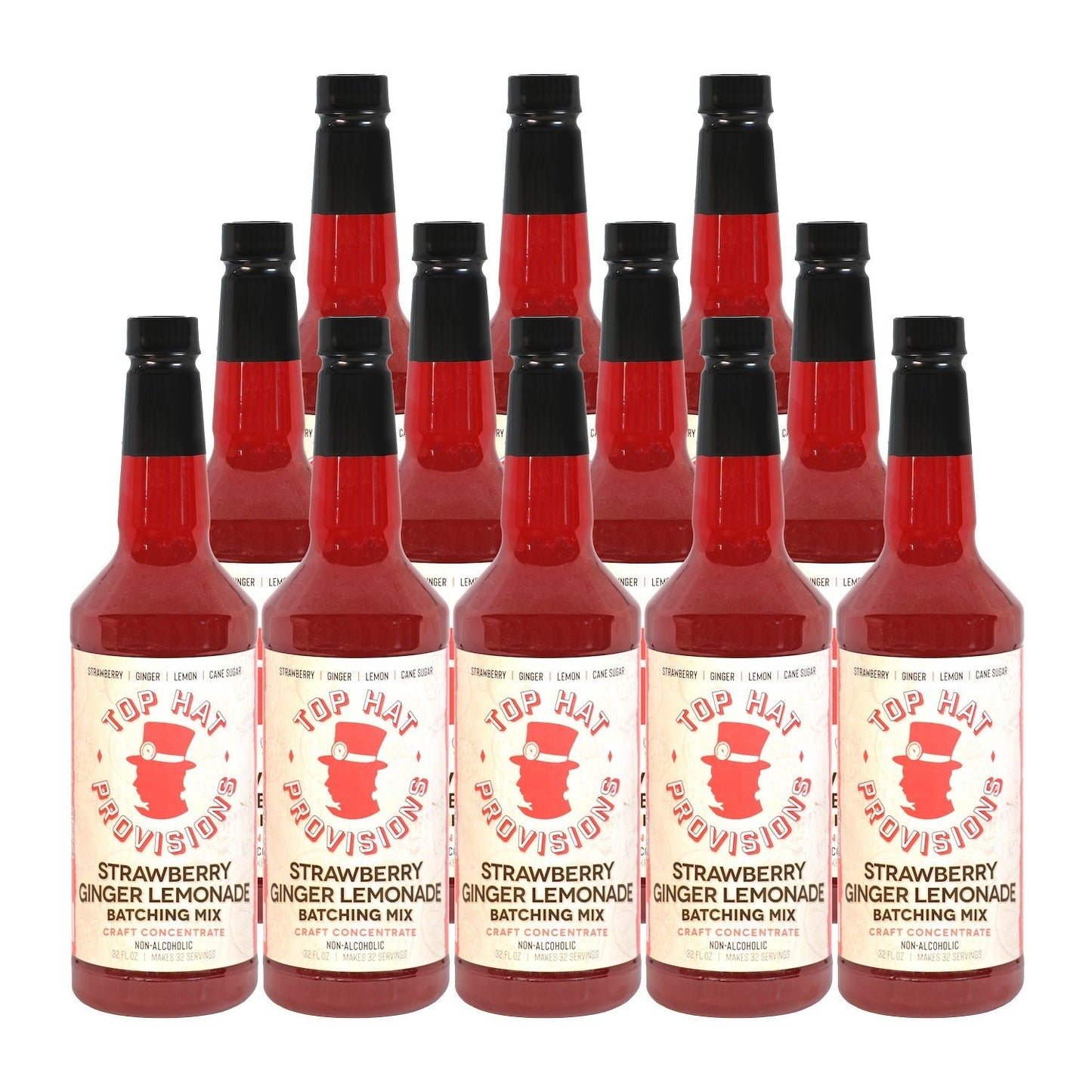 Top Hat Strawberry Ginger Lemonade Concentrate & Batching Mix - 32oz Bottle - Groove Rabbit