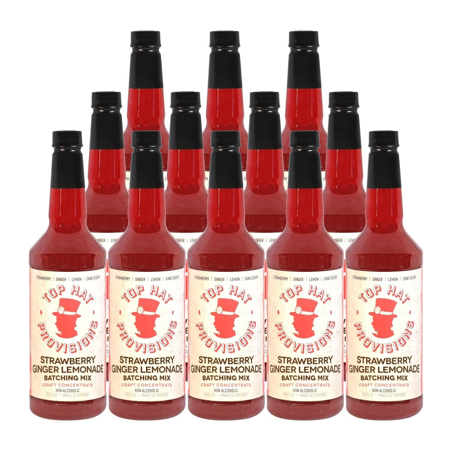 Top Hat Strawberry Ginger Lemonade Concentrate & Batching Mix - 32oz Bottle - Groove Rabbit