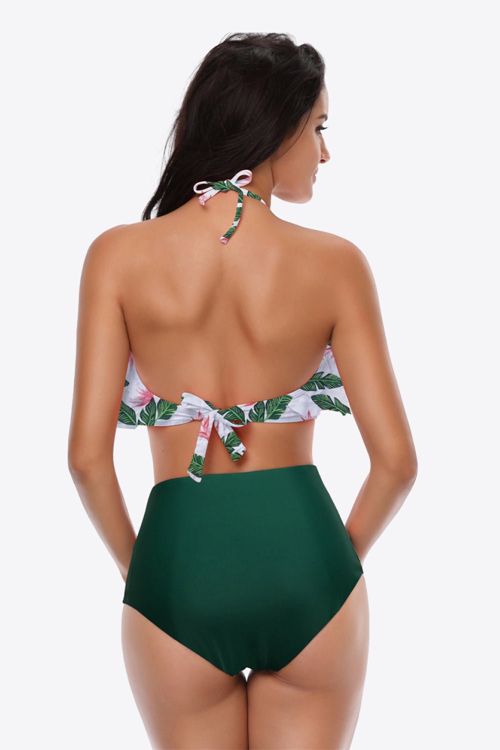 Two-Tone Ruffled Halter Neck Two-Piece Swimsuit - Groove Rabbit