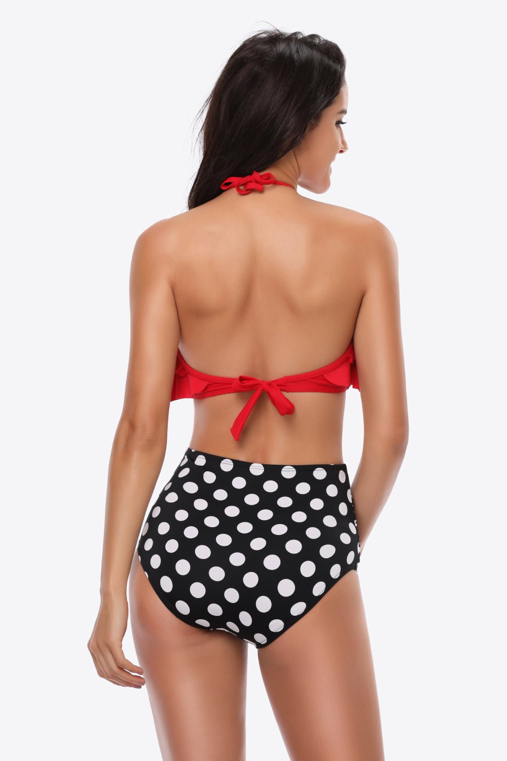 Two-Tone Ruffled Halter Neck Two-Piece Swimsuit - Groove Rabbit