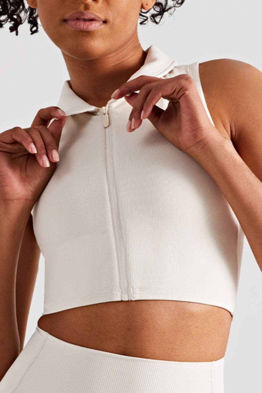 Zip Up Collared Cropped Sports Top - Groove Rabbit