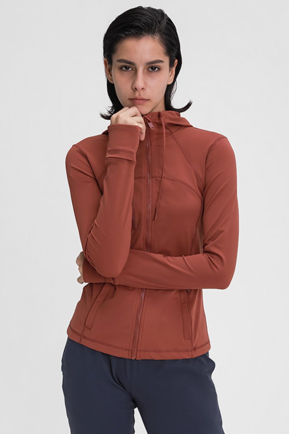 Zip Up Drawstring Detail Hooded Sports Jacket - Groove Rabbit